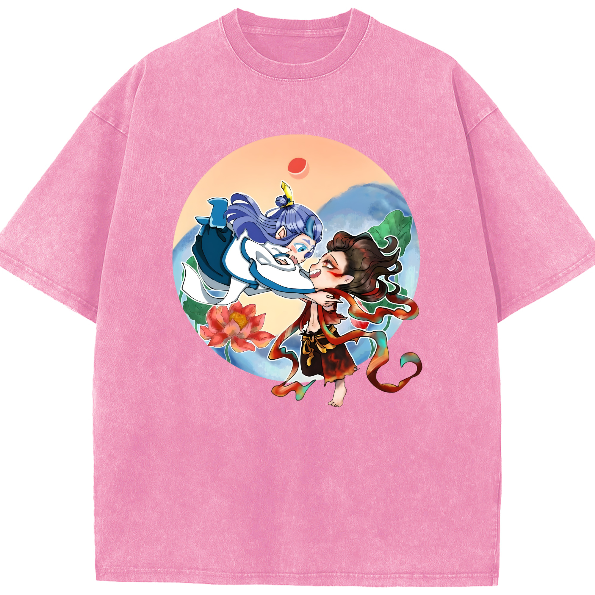 （画像用） Ne Zha 2 ナタ 魔童の大暴れ 綿100% ヴィンテージ風 半袖Tシャツ（フロントプリント）